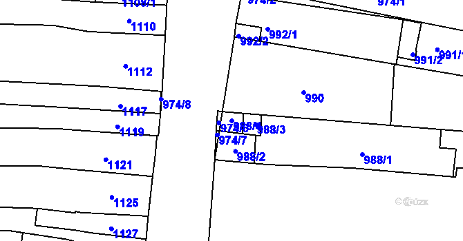 Parcela st. 988/4 v KÚ Hulín, Katastrální mapa