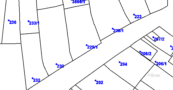 Parcela st. 229/1 v KÚ Hulín, Katastrální mapa