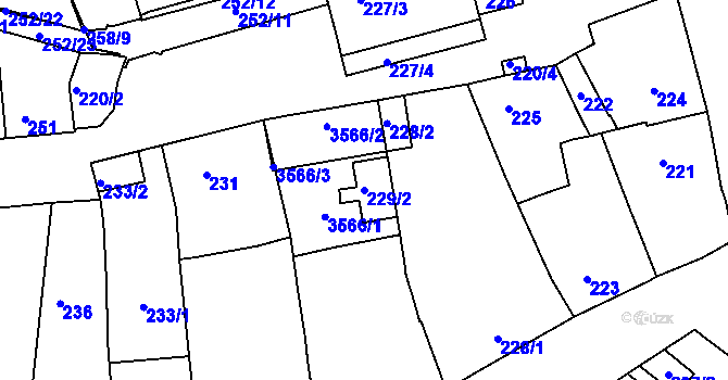 Parcela st. 229/2 v KÚ Hulín, Katastrální mapa