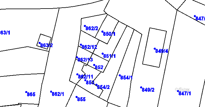 Parcela st. 851/1 v KÚ Hulín, Katastrální mapa