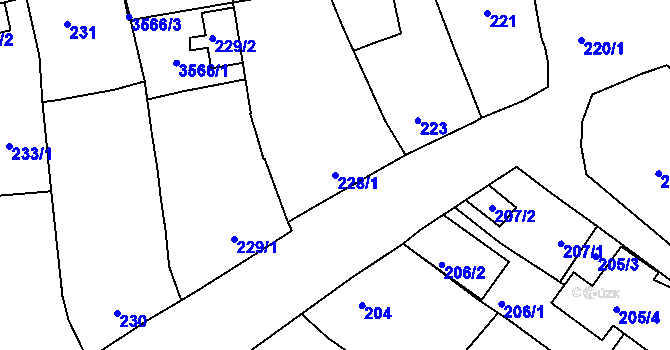 Parcela st. 228/1 v KÚ Hulín, Katastrální mapa