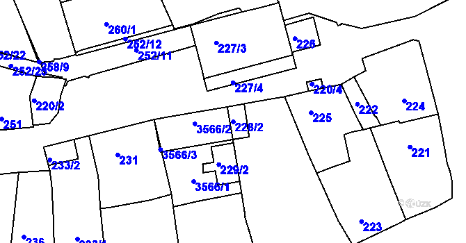 Parcela st. 228/2 v KÚ Hulín, Katastrální mapa