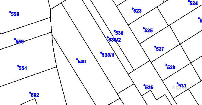 Parcela st. 538/1 v KÚ Hulín, Katastrální mapa
