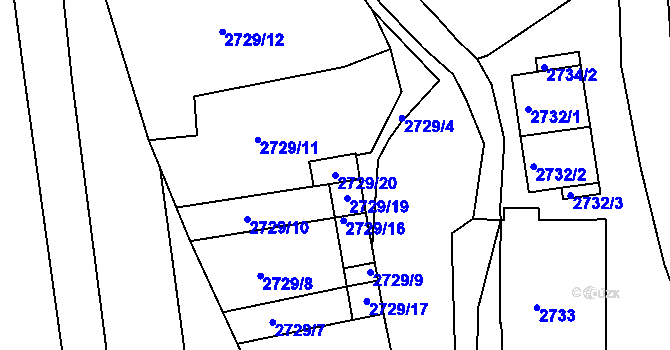 Parcela st. 2729/20 v KÚ Hulín, Katastrální mapa