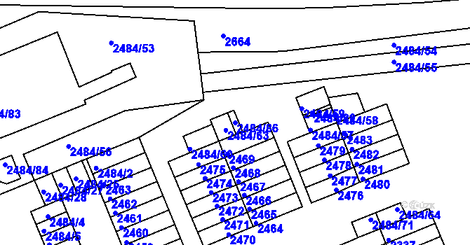 Parcela st. 2484/86 v KÚ Hulín, Katastrální mapa