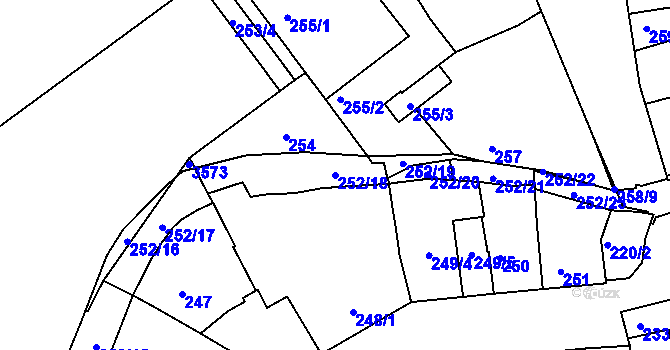 Parcela st. 252/18 v KÚ Hulín, Katastrální mapa