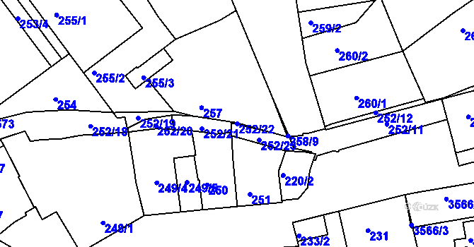 Parcela st. 252/22 v KÚ Hulín, Katastrální mapa