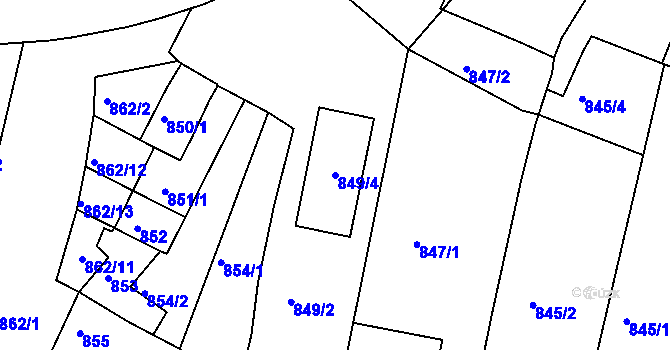 Parcela st. 849/4 v KÚ Hulín, Katastrální mapa