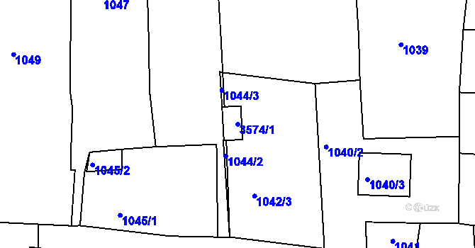 Parcela st. 3574/1 v KÚ Hulín, Katastrální mapa