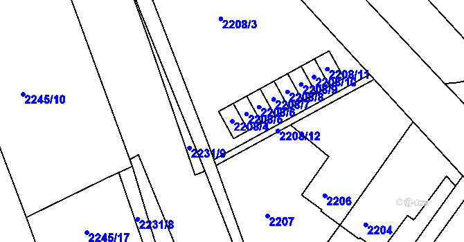 Parcela st. 2208/4 v KÚ Hulín, Katastrální mapa