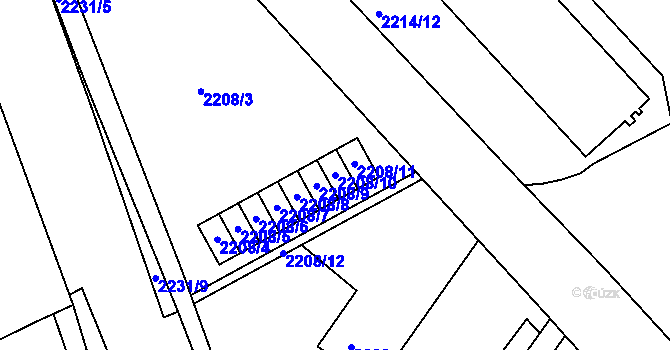 Parcela st. 2208/10 v KÚ Hulín, Katastrální mapa