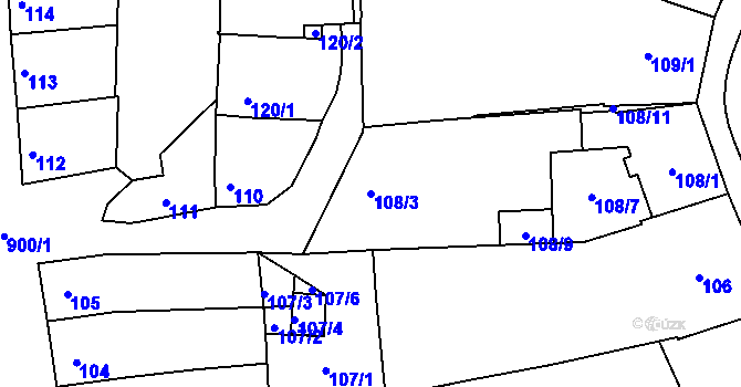 Parcela st. 108/3 v KÚ Hulín, Katastrální mapa