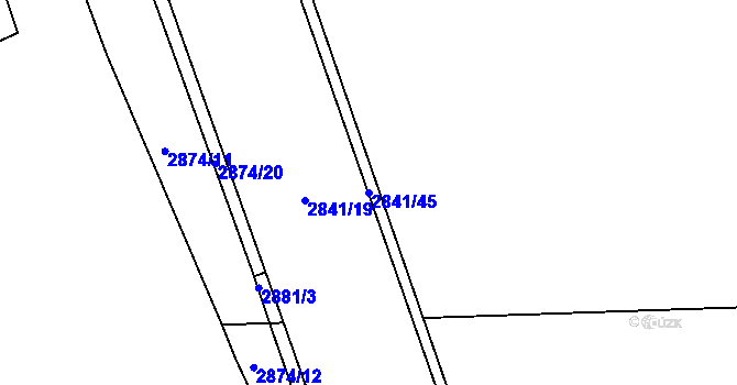 Parcela st. 2841/45 v KÚ Hulín, Katastrální mapa