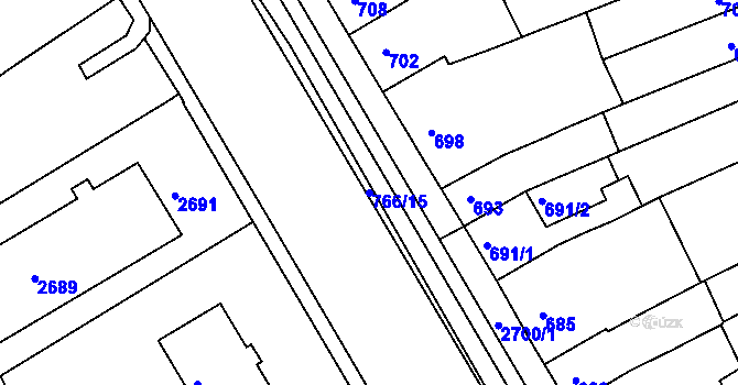 Parcela st. 766/15 v KÚ Hulín, Katastrální mapa
