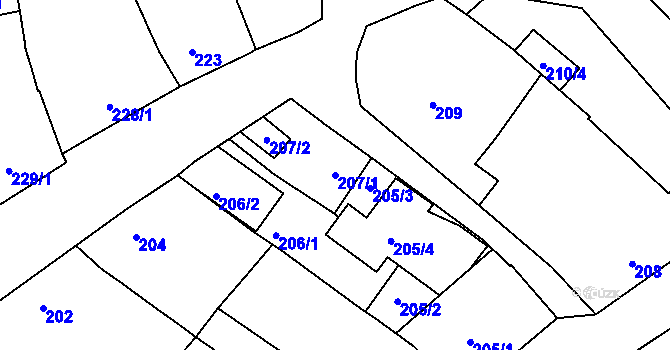 Parcela st. 207/1 v KÚ Hulín, Katastrální mapa