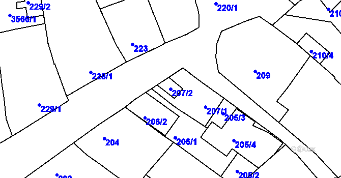 Parcela st. 207/2 v KÚ Hulín, Katastrální mapa