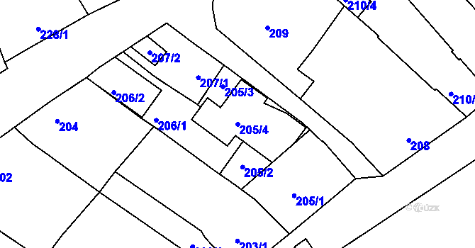 Parcela st. 205/4 v KÚ Hulín, Katastrální mapa