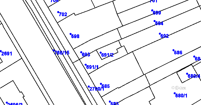 Parcela st. 691/2 v KÚ Hulín, Katastrální mapa