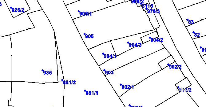 Parcela st. 904/1 v KÚ Hulín, Katastrální mapa
