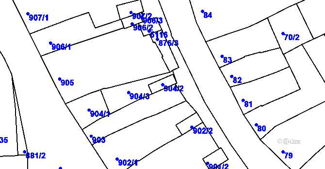 Parcela st. 904/2 v KÚ Hulín, Katastrální mapa