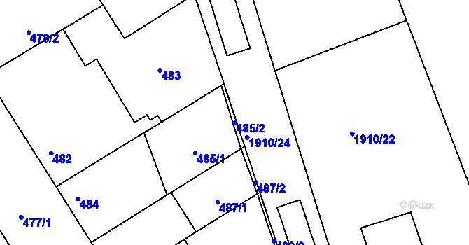 Parcela st. 485/2 v KÚ Hulín, Katastrální mapa