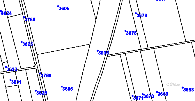 Parcela st. 3805 v KÚ Hulín, Katastrální mapa