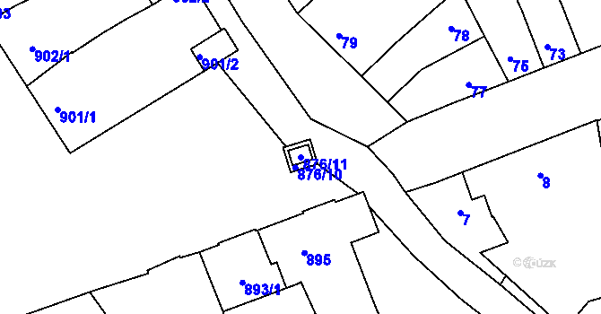 Parcela st. 876/11 v KÚ Hulín, Katastrální mapa