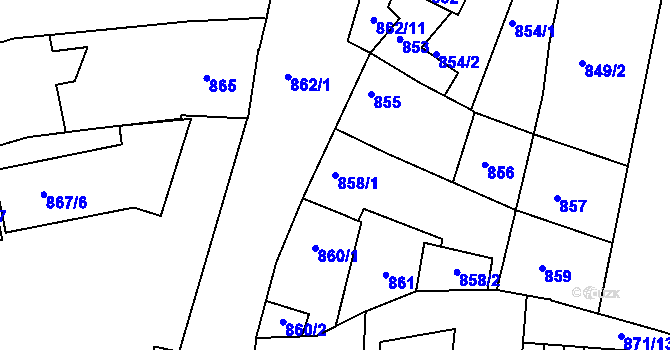 Parcela st. 858/1 v KÚ Hulín, Katastrální mapa