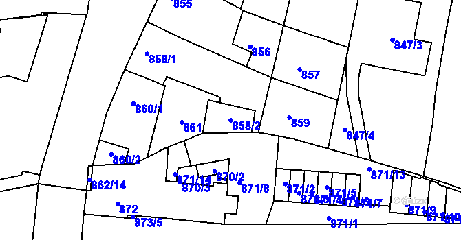 Parcela st. 858/2 v KÚ Hulín, Katastrální mapa