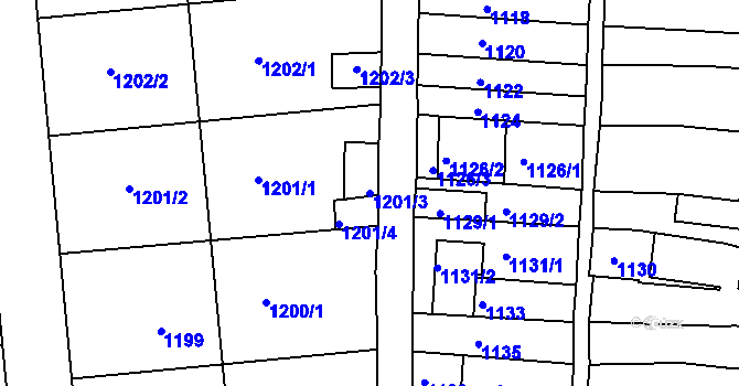Parcela st. 1201/3 v KÚ Hulín, Katastrální mapa