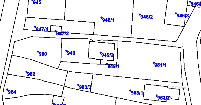 Parcela st. 949/2 v KÚ Hulín, Katastrální mapa