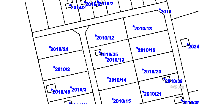 Parcela st. 2010/35 v KÚ Hulín, Katastrální mapa