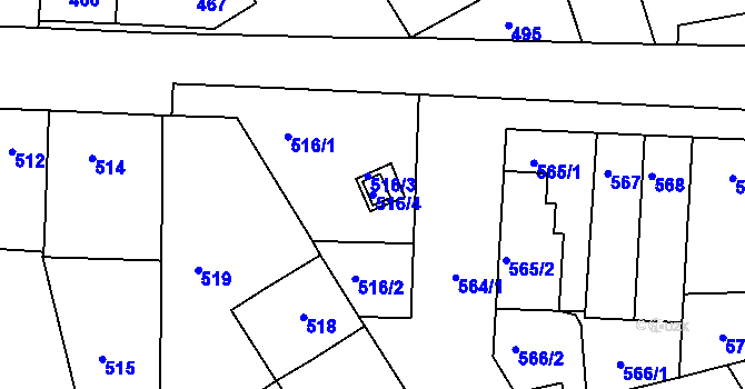 Parcela st. 516/4 v KÚ Hulín, Katastrální mapa
