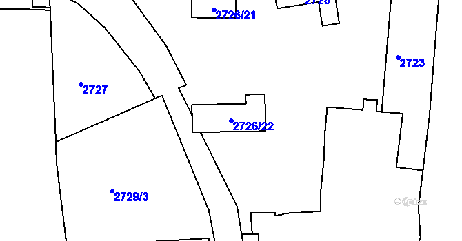 Parcela st. 2726/22 v KÚ Hulín, Katastrální mapa