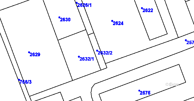 Parcela st. 2632/2 v KÚ Hulín, Katastrální mapa