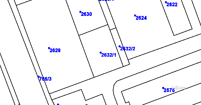 Parcela st. 2632/1 v KÚ Hulín, Katastrální mapa