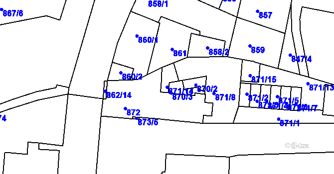 Parcela st. 871/14 v KÚ Hulín, Katastrální mapa