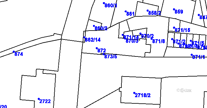 Parcela st. 873/5 v KÚ Hulín, Katastrální mapa