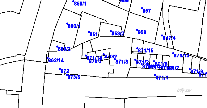 Parcela st. 870/2 v KÚ Hulín, Katastrální mapa