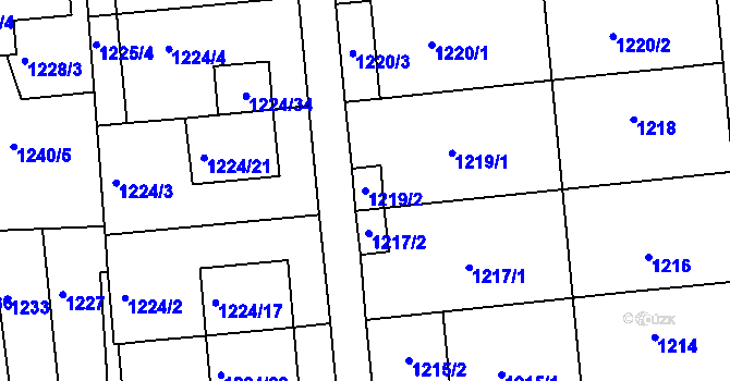 Parcela st. 1219/2 v KÚ Hulín, Katastrální mapa