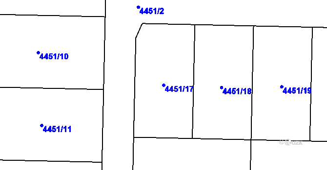 Parcela st. 4451/17 v KÚ Hulín, Katastrální mapa