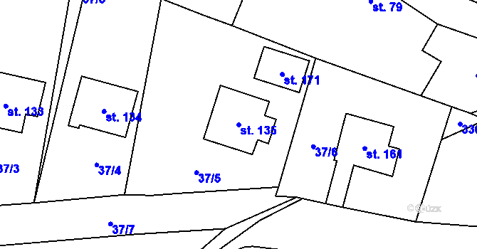 Parcela st. 135 v KÚ Humburky, Katastrální mapa
