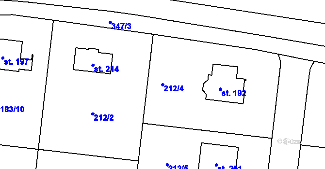 Parcela st. 212/4 v KÚ Humburky, Katastrální mapa