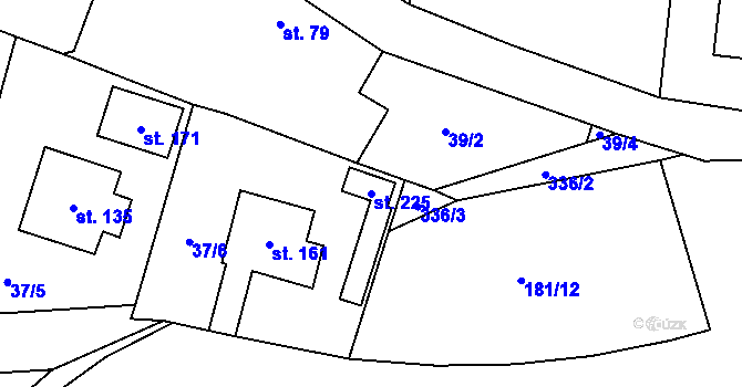 Parcela st. 225 v KÚ Humburky, Katastrální mapa