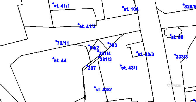 Parcela st. 381/4 v KÚ Humburky, Katastrální mapa