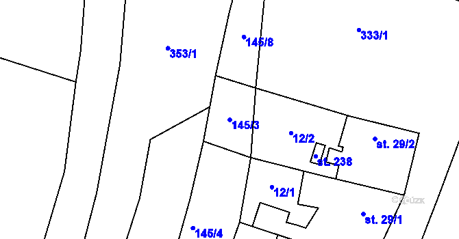 Parcela st. 145/3 v KÚ Humburky, Katastrální mapa