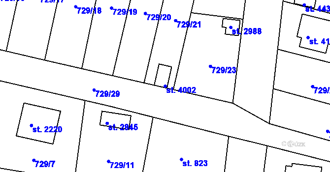Parcela st. 4002 v KÚ Humpolec, Katastrální mapa