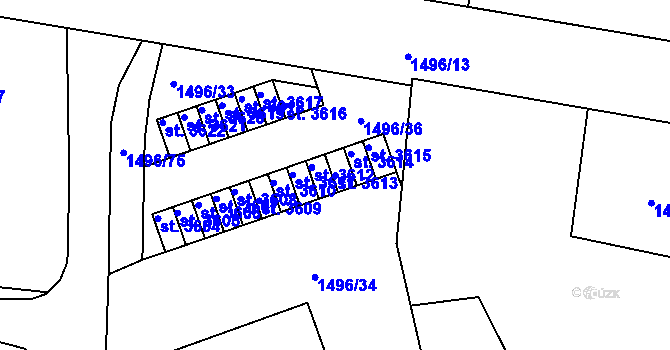 Parcela st. 3613 v KÚ Humpolec, Katastrální mapa