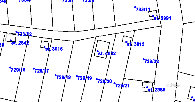 Parcela st. 4012 v KÚ Humpolec, Katastrální mapa