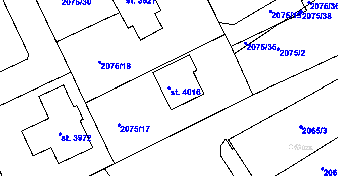 Parcela st. 4016 v KÚ Humpolec, Katastrální mapa